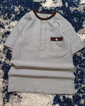 Vintage Geometric Pattern Knit Polo Shirt Brown White